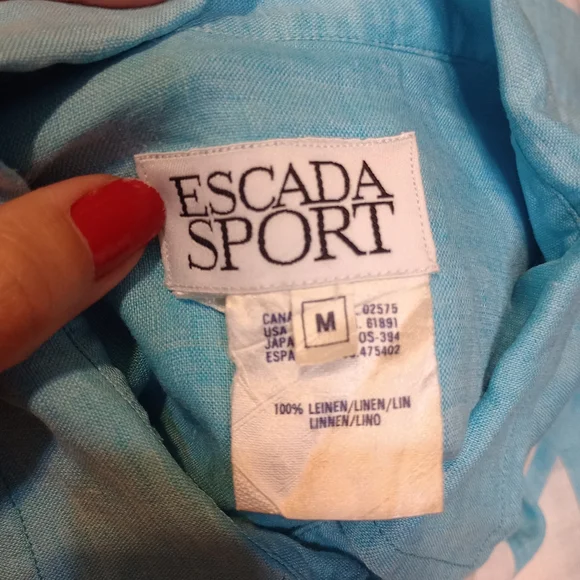 Vintage Escada Sport 100% Linen Long Sleeve Striped Button Down Top Aqua - Picture 4 of 11